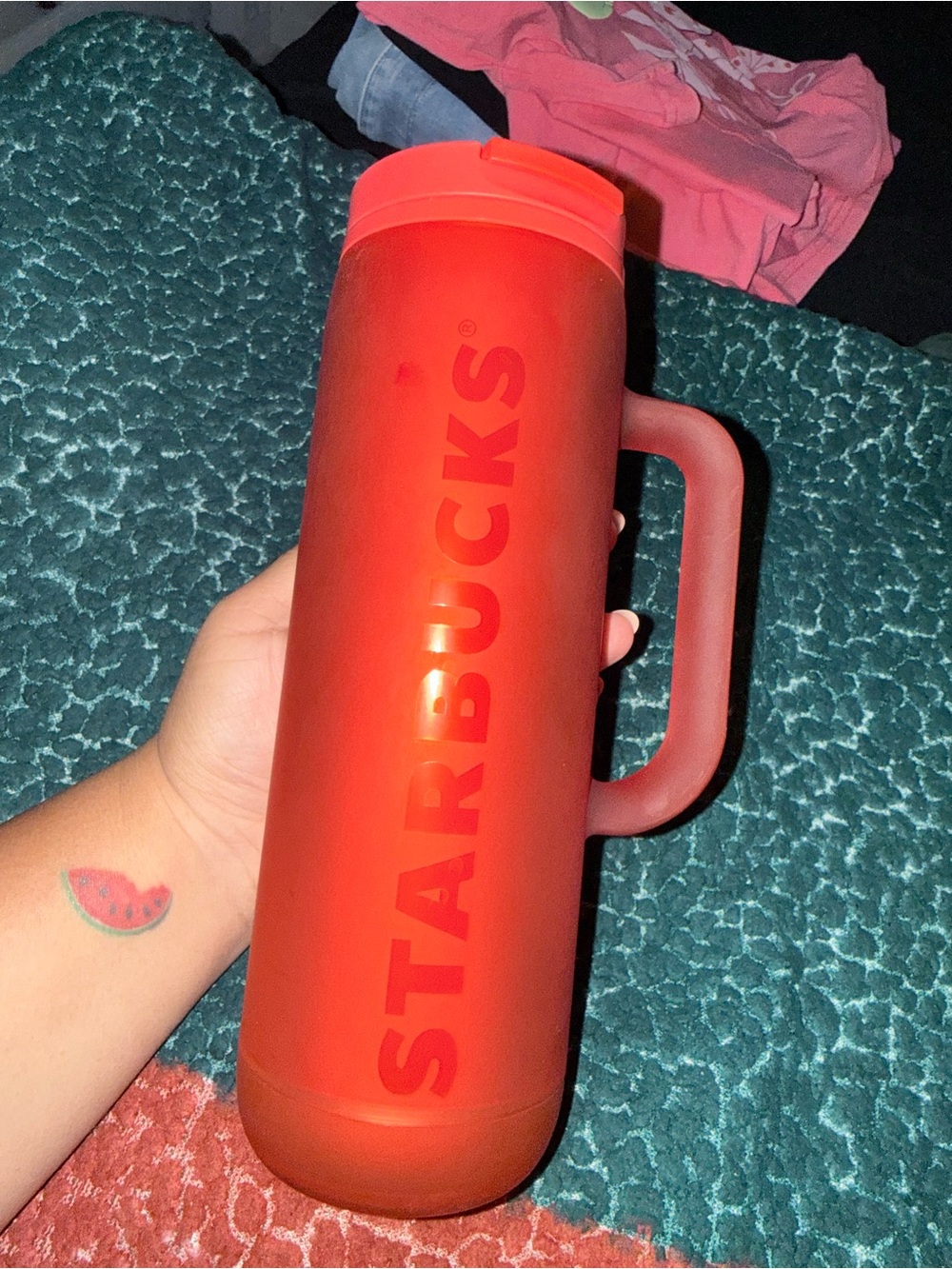 Starbucks orange Travel Tumbler with Side Handle